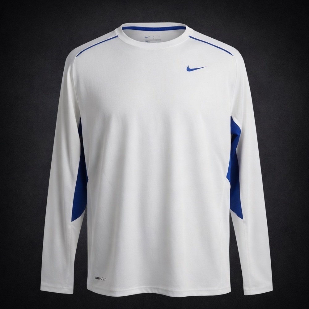 Nike Dri-Fit Long Sleeve Athletic Shirt White Blue Men’s XL Training
